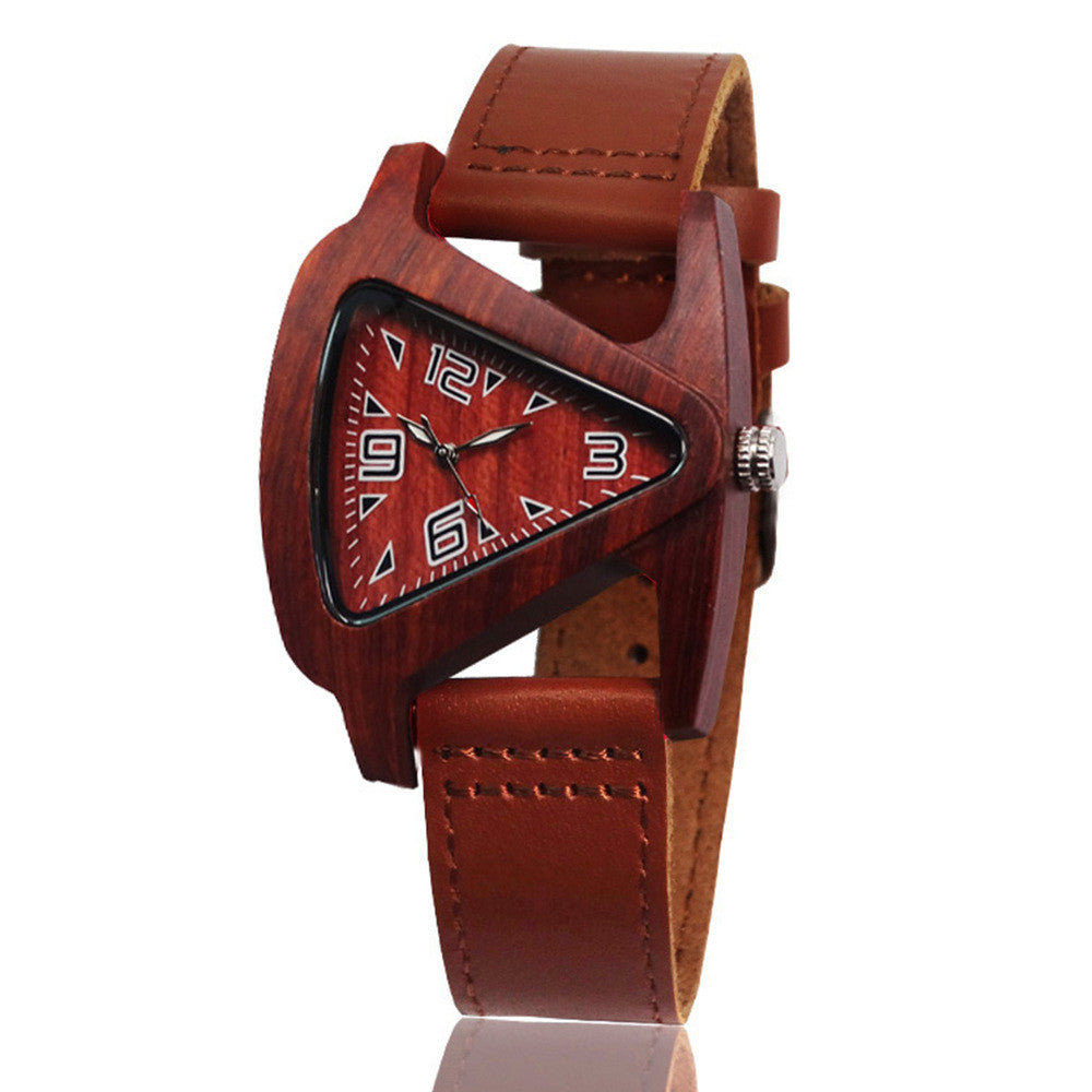 Wooden Quartz Triangle Couple Watch in Red Wood