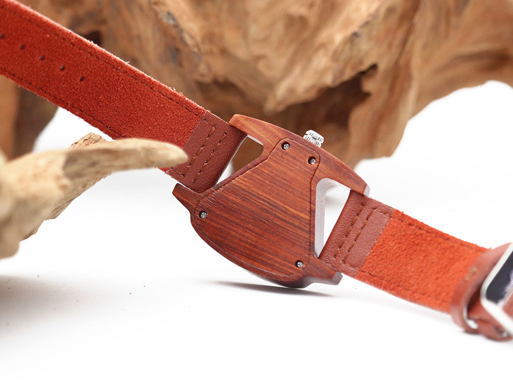 Wooden Quartz Triangle Couple Watch in Red Wood
