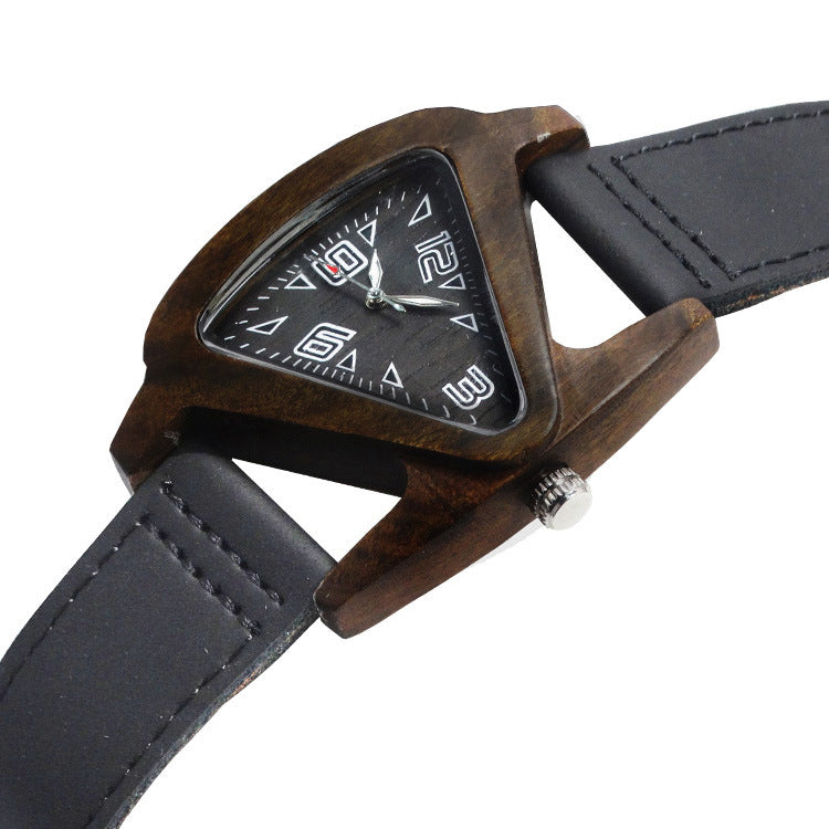 Wooden Quartz Triangle Couple Watch in Red Wood